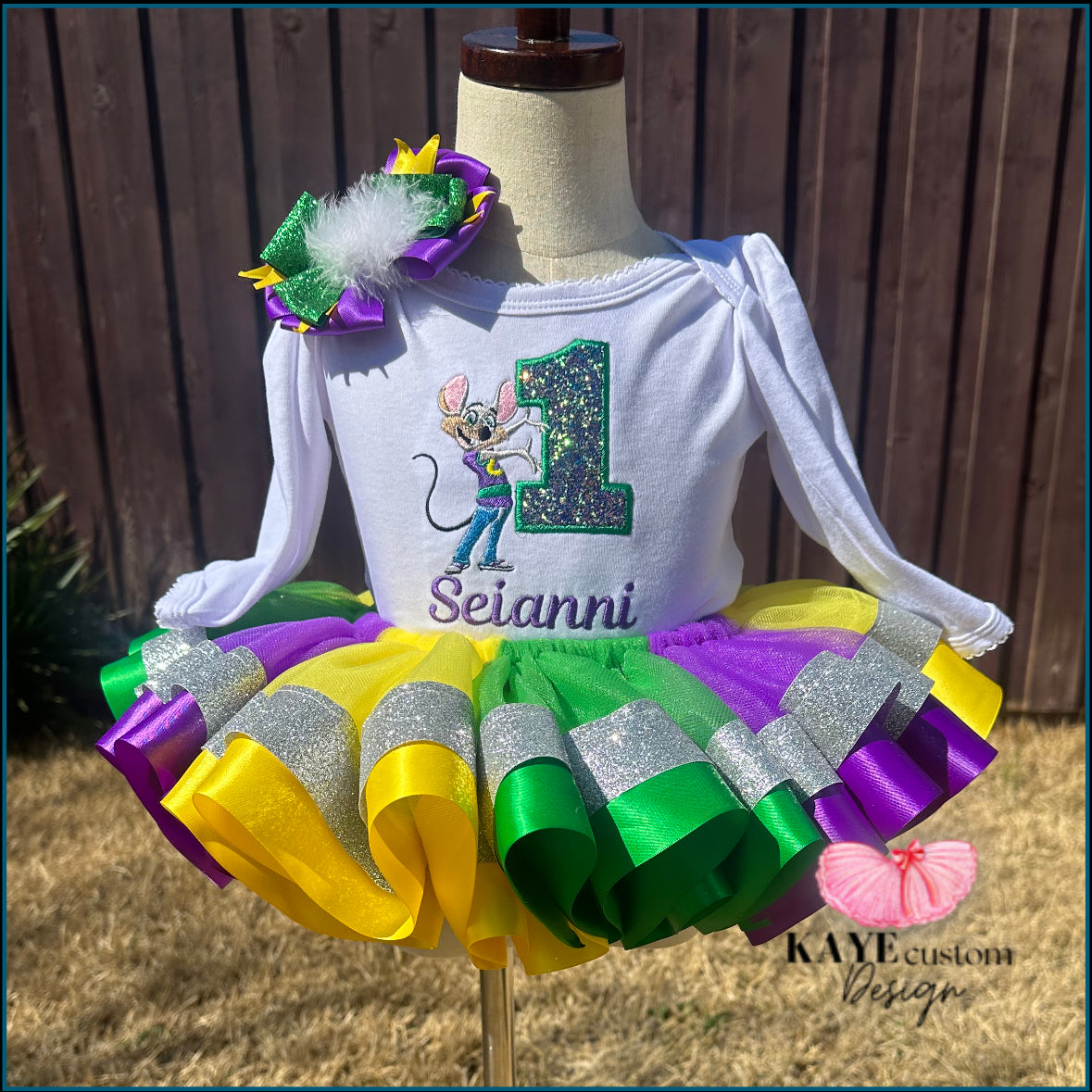 Chunk E Cheese Girl Birthday Outfit Purple Chuck E Cheese Tutu Set Green Rat Party Dress