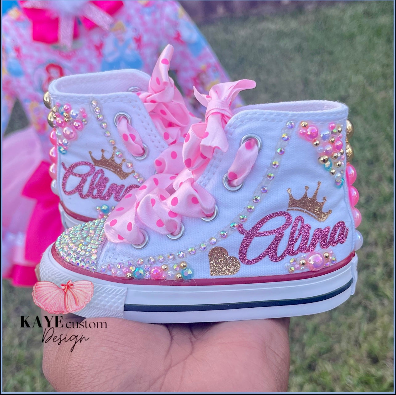 Custom rhinestone baby converse sold white