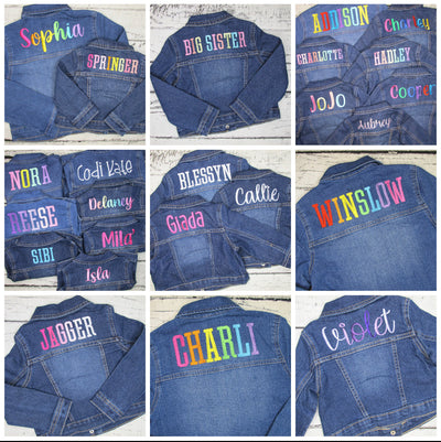 Name Custom Embroidered Jean Jacket for Girls Rainbow Outer Wear