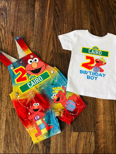 Elmo Birthday Overalls - Red Boys Custom Birthday Outfit yellow blue custom shirt