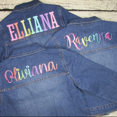 Name Custom Embroidered Jean Jacket for Girls Rainbow Outer Wear