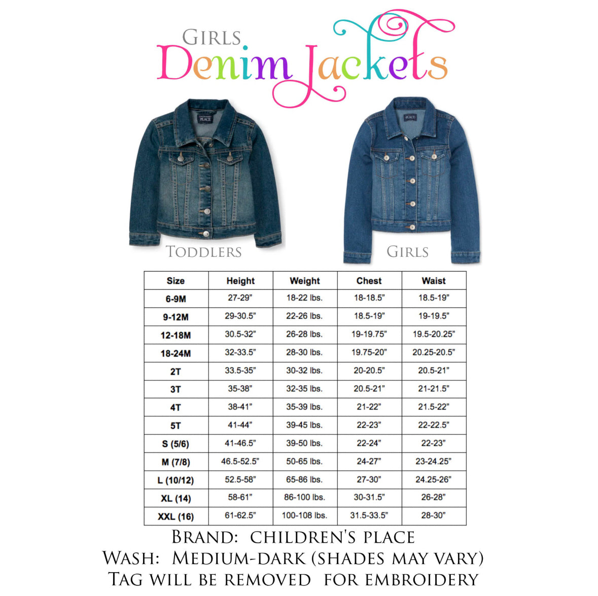 Name Custom Embroidered Jean Jacket for Girls Rainbow Outer Wear