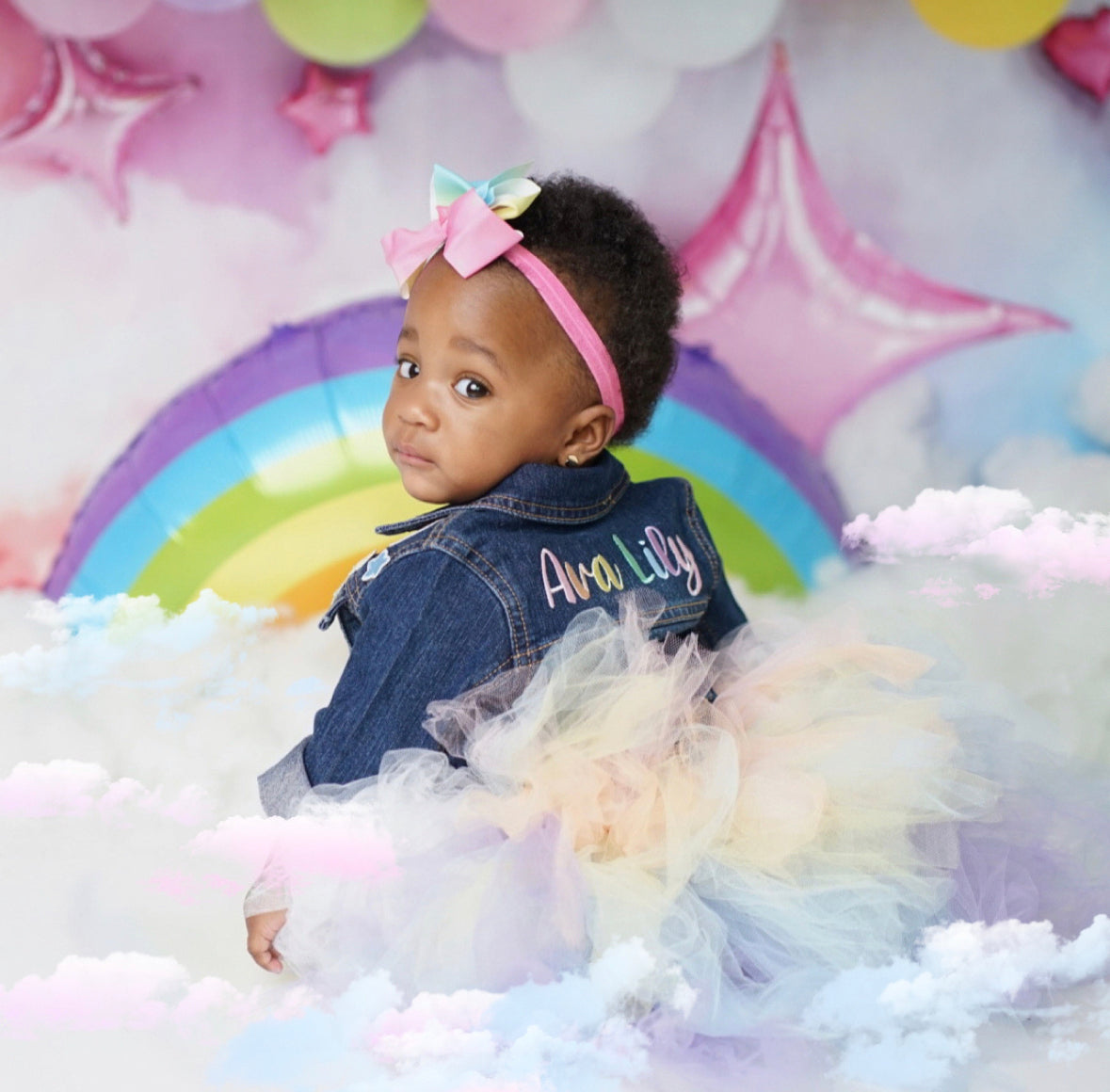 Name Custom Embroidered Jean Jacket for Girls Rainbow Outer Wear