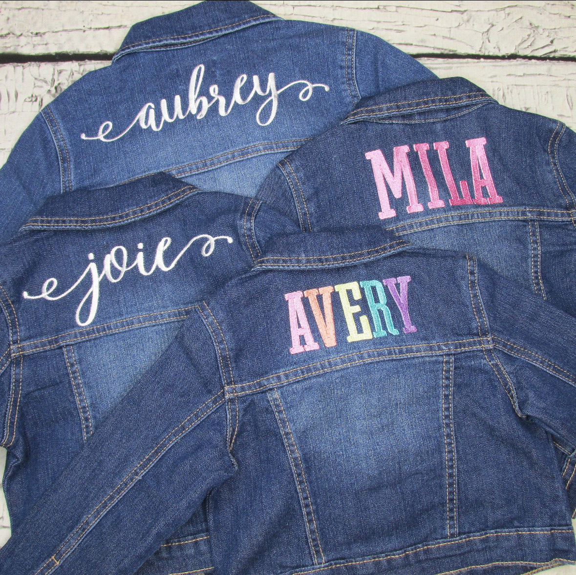 Name Custom Embroidered Jean Jacket for Girls Rainbow Outer Wear