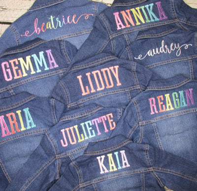 Name Custom Embroidered Jean Jacket for Girls Rainbow Outer Wear