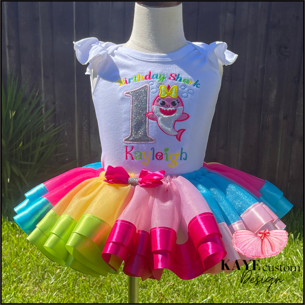 Dress Baby Shark ribbon trim tutu outlet outfit birthday