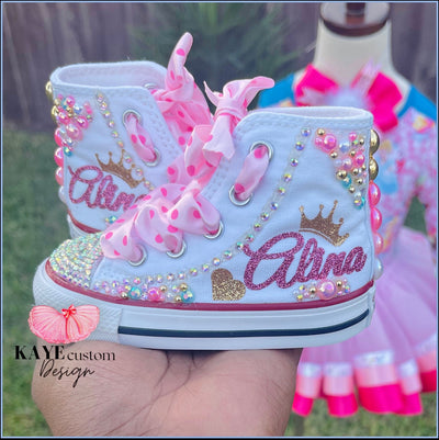 Custom Princess Kids Shoes | Pink Bling Rhinestone Shoes Kaye Custom Design