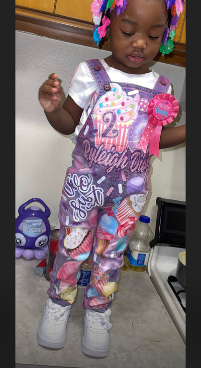 Sweet One Two Sweet Donut Grow Up Cupcake Cotton Candy Donut Birthday Girl Overalls Custom Denim Birthday Outfit