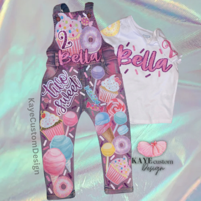 Sweet One Two Sweet Donut Grow Up Cupcake Cotton Candy Donut Birthday Girl Overalls Custom Denim Birthday Outfit