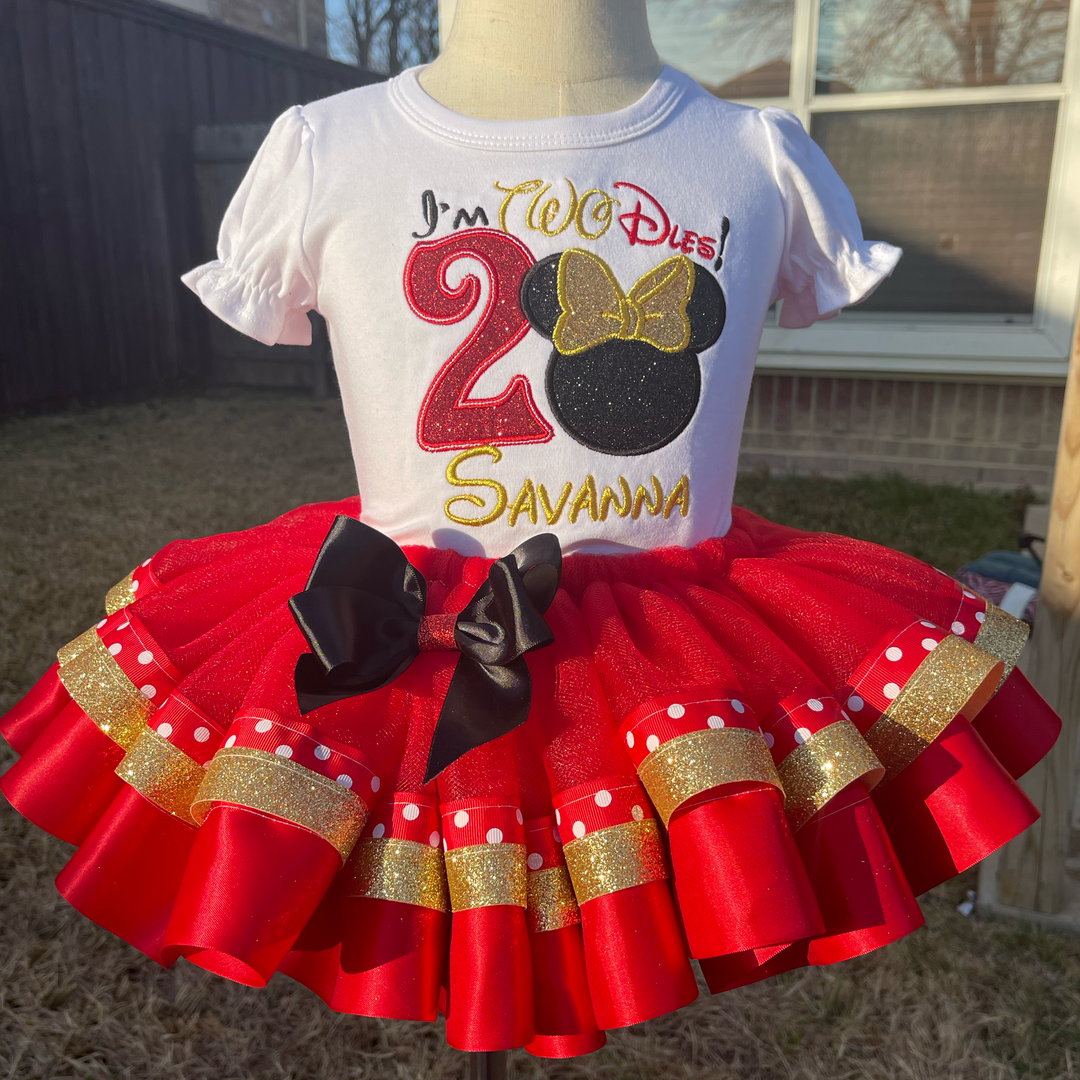 Kaye Custom Design Red Minnie Mouse Polka Dot Birthday Tutu Outfit Dallas NY 3T Shirt Tutu