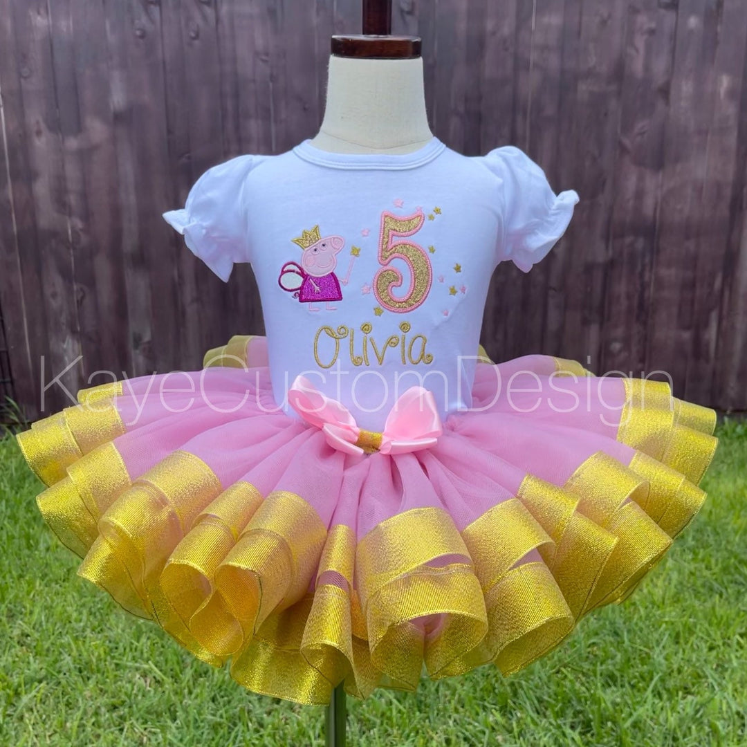 Peppa Pig Custom Glitter Birthday Tutu Outfit Peppa Pig Birthday Tutu Set