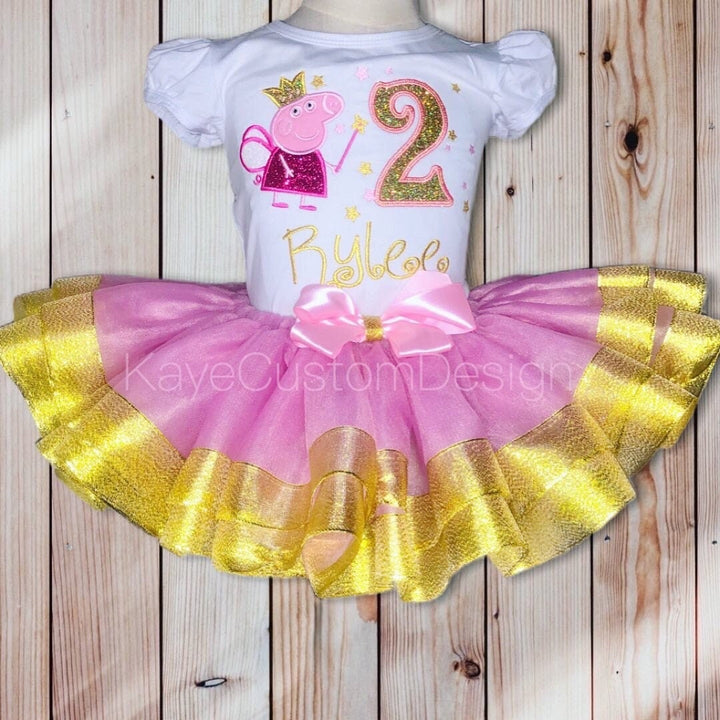 Peppa Pig Custom Glitter Birthday Tutu Outfit Peppa Pig Birthday Tutu Set